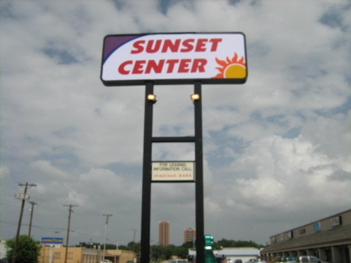 Custom Signs in Dallas TX | Hancock Signs in Dallas TX | Sunset Center Custom Pole Sign in Dallas